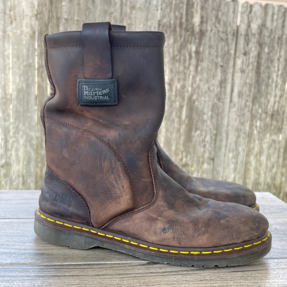 Dr. Martens Industrial Boots Mens 12 Brown Leather Pull On Work Safety AW004